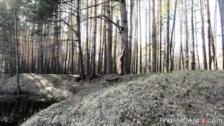 Naked Teen Walks in Spring Forest