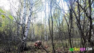 Nude Blonde Picks Mushrooms in the Russian Forest