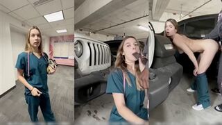 Izzy Swallows Nurse Fucks Stranger in Parking Lot Video Leaked
