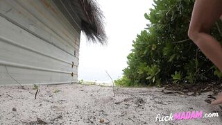 Blonde Solo Girl in the Jungle Strips by the Ocean