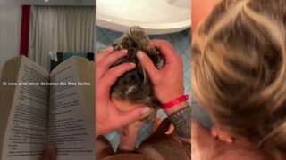 Cette femme blonde sexy recoit une charge de sperme sur sa bouche