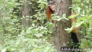 BDSM Blowjob in the Woods by Kinky Redhead in Leather Mask