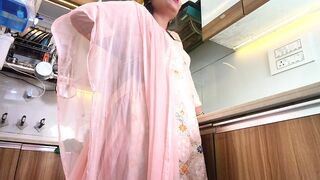 Desi stepmother hindi real sex with stepson in kitchen and she got huge Cumload in black pussy.