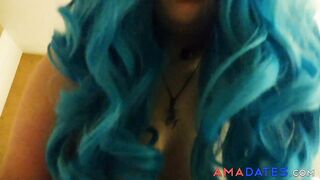 Blue-Haired BBW Cosplayer Gives POV Blowjob and Rides Cock