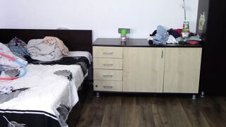 Sexy wife workout at home naked. Sexy brunette tries on pantyhose, hairy pussy, big ass, big tits.