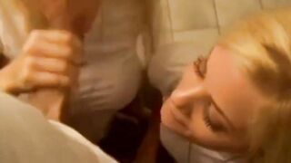 Two Cock Thirsty Amateurs in a Restroom Threesome