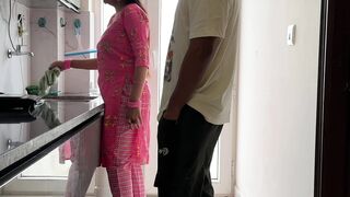 The step-aunt with a big ass was left fiercely by the boy with a female condom.