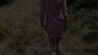 Fucked a hot babe with big tits outdoors and came on her panties.