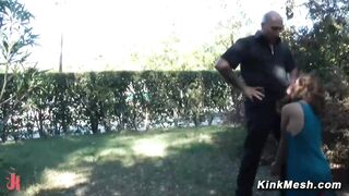 Tied up beautiful babe Cristal Cherry public humiliation and outdoor fucking in Spain