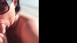 Amateur Beach Blowjob with a Mouthful of Cum