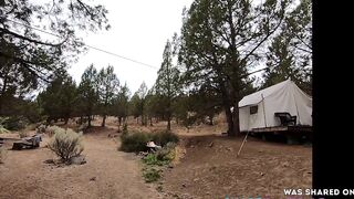 Big-Titted Babe Jerks Off a Lucky Hiker in the Woods