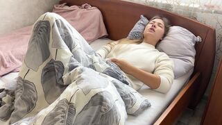 Morning masturbation ended in a loud orgasm. I caress my tight pussy.