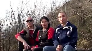 My stepsister has sex with 2 guys in the park