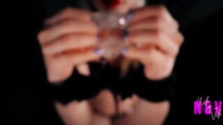 Sensual Red Lipstick Blowjob Vs Handjob with Masturbator. Double Cumshot From Nikandvik