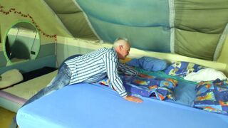 Blonde old woman likes to play with her hubby but with sex toys included