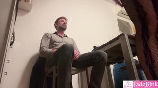 High heels slut in tight bodysuit sucking dick in kitchen