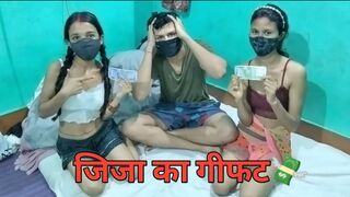 Most viral Indian jija sali and gift sex threesome Hindi xxx video, desi hot Sali and wife tight pussy fuck with BBC jija MMS Xx