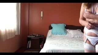 Beautiful Stepmom in Erotic Lingerie Masturbates Watching Porn