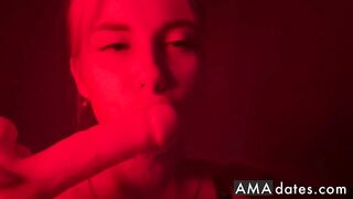 Tattooed Blonde Babe Demonstrates Blowjob Skills
