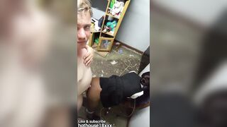 Black petite school girl plays pussy on chair , then grinds her ass on the teacher's cock