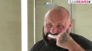 Slut sucks cock then bends over for a fuck to mouth cumshot