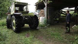 The old farmer's wife waits her husband to be fucked in the barn