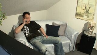 German hot wife fucking with her husband on the sofa