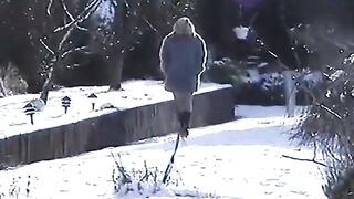 Naked Blonde Girl Outdoors on a Snowy Day