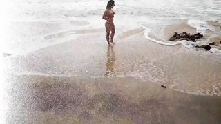 Drinking pee beach split cum swallow all