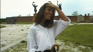 A lonely cute girl surrounded by hard cocks