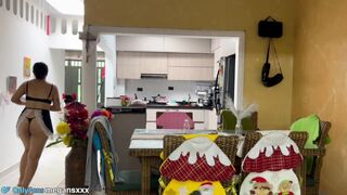 The one in the toilet shows her huge ass