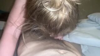 Young milf sucking sucking cock before showing off her tight pussy