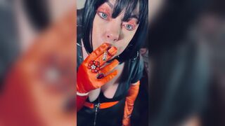 Satin Gloved Cougar Tina Snua Tip To Tails 2 Cigarettes - Gloves Smoking Smoker Chain Smoking