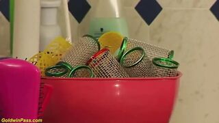 Teen shaved and deep anal fucked by hairdresser