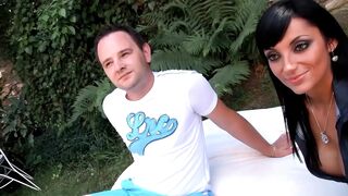 Brunette Lets Herself Be Pampered by Two Men. Awesome Outdoor Threesome!