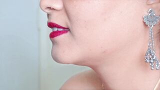 Closeup - Desi Bhabhi Condom Blowjob! Cum in Condom with Red Lipstic