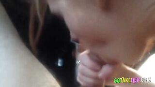Slutty Amateur Gives Messy Blowjob in My Car with a Drool-worthy Finish