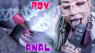 Tattood Girl with Glasses and Assplug Fucks a Tattooed Dick, DP, Facial
