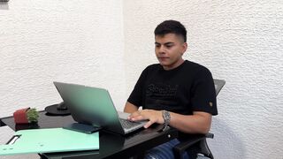 Service Employee Gets Fucked by Her Brunette Boss with Huge Penis While He Catches Her Masturbating in Her Work Office