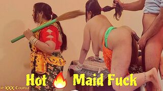 Hot maid enjoyful quick fuck with owner.
