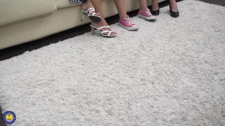 Lesbian mature sluts and brunette teen in a pussy eating threeway