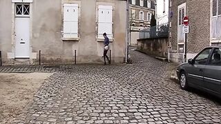 Tied French slut fucked hard by a horny domina and a big strapon