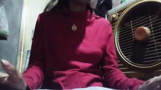 Desi stepmom talking dirty about sex to his stepson, showing her ass and finger pussy front of his stepson.