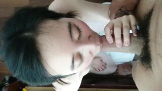 Amateur Asian Girl Gives a Blowjob and Receives a Facial at Home