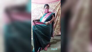 Green Saree Dropping Solo SFW