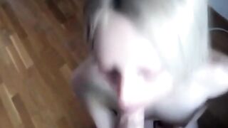 Skinny Blonde Amateur Sucks and Facial on Webcam