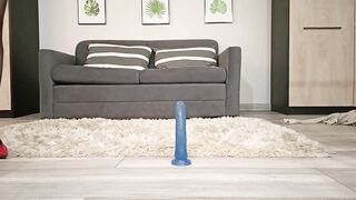 Czech babe rides dildo in stockings and heels, teases with ass and feet