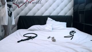 Slave girl masturbates with the butt plug in her ass, part 3