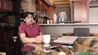 Cute petite teen sucks off a big cock stud