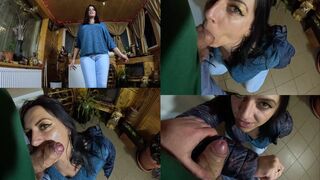 Cameltoe MILF Twerks in Jeans – Blowjob & Cum All Over My Puffy Jacket